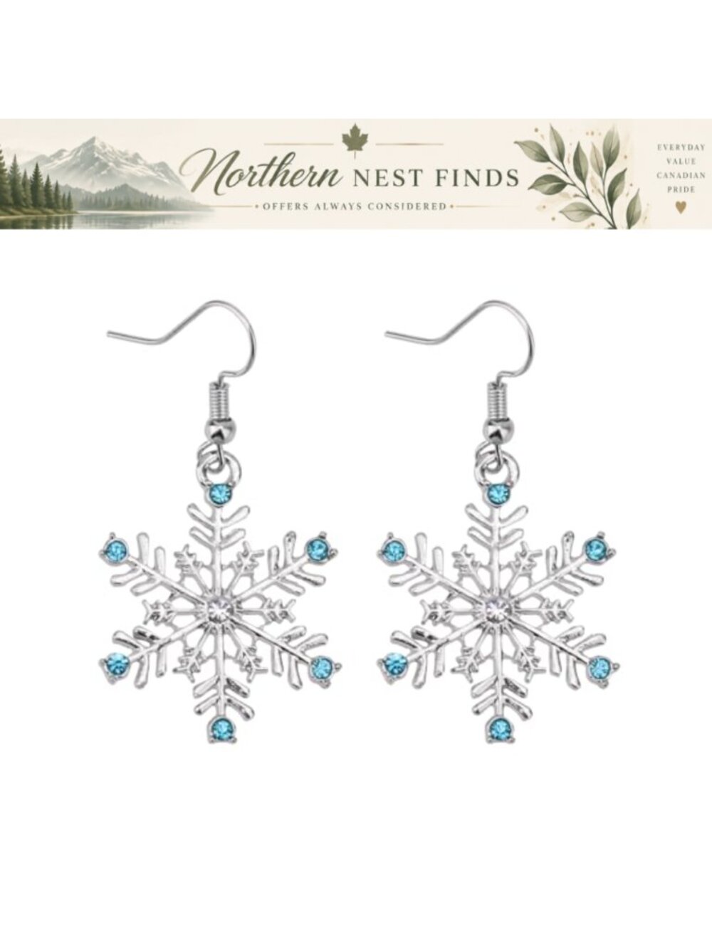 Snowflake Dangle Earrings Zinc Alloy Christmas Winter Holiday Jewelry Gift